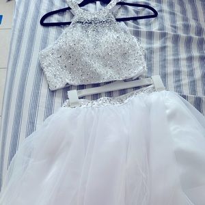 2 piece white prom dress